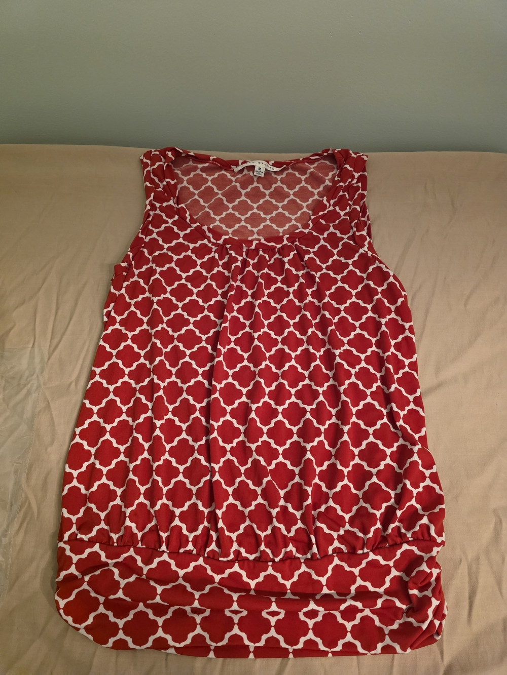 Max Studio Red and White Geometric Tank Top